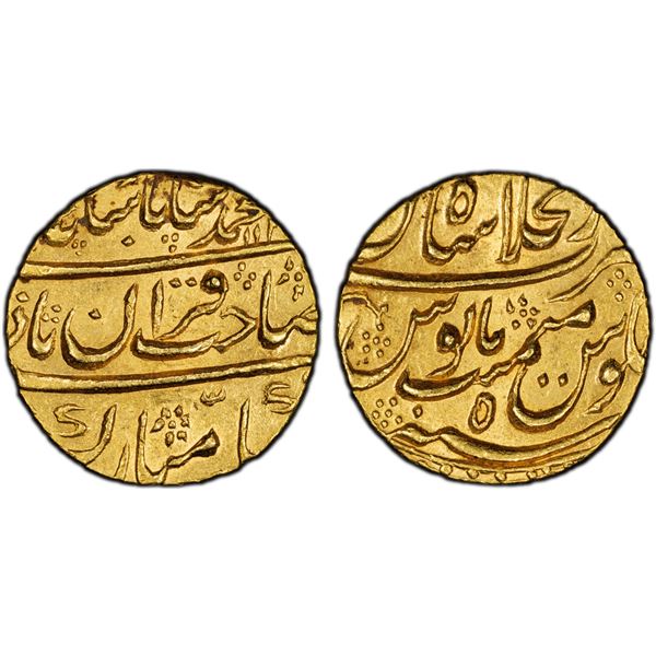 MUGHAL: Muhammad Shah, 1719-1748, AV mohur (10.89g), Shahjahanabad (Delhi), AH113x year 5, PCGS MS64
