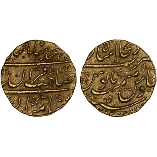 MUGHAL: Muhammad Shah, 1719-1748, AV mohur (10.89g), Shahjahanabad (Delhi), AH1135 year 5, XF
