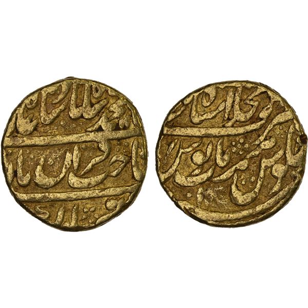 MUGHAL: Muhammad Shah, 1719-1748, AV mohur (10.52g), Shahjahanabad (Delhi), year 1x, VG