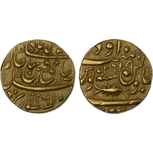 AWADH: Brijis Qadr, 1857-1858, AV ashrafi (10.75g), Subah Awadh, AH"1229" year "26", XF