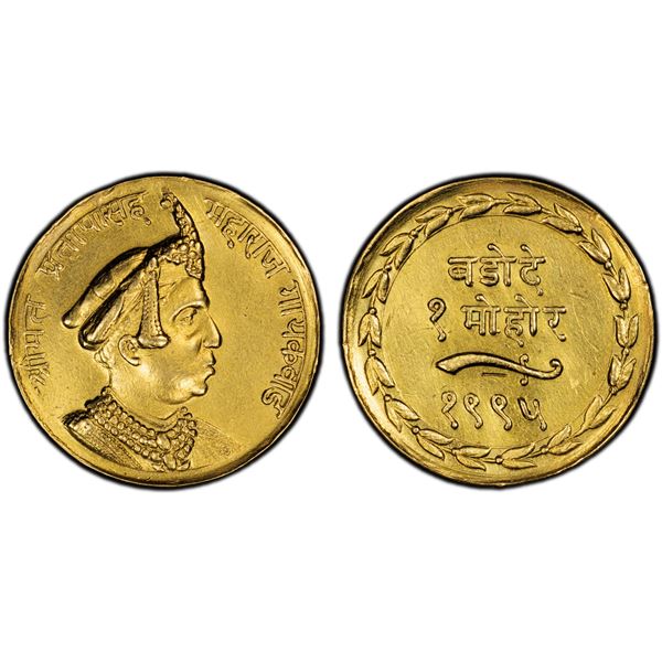 BARODA: Pratap Singh, 1938-1951, AV mohur, VS1995 (1938), PCGS AU details