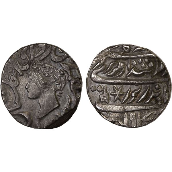 BHARATPUR: Jaswant Singh, 1853-1893, AR rupee (11.05g), Braj Indrapur, 1851 (error for 1861)//VS1917