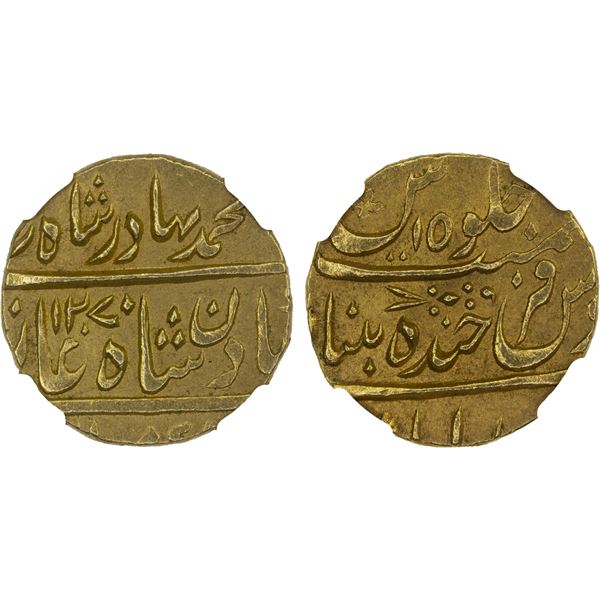 HYDERABAD: Nasir al-Dawla, 1829-1857, AV mohur, Farkhanda Bunyad, AH1270 year 15, NGC MS62