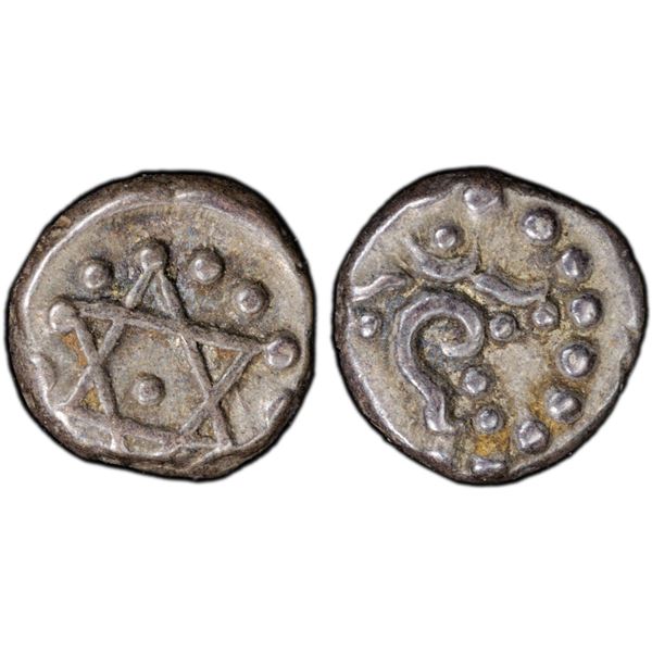 TRAVANCORE: Bala Rama Varma, 1798-1810, AR 1/2 chuckram (0.19g), ND (1809-10), PCGS AU50