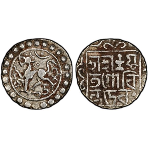 TRIPURA: Govinda Manikya, first reign, 1660-1661, AR 1/4 tanka (2.49g), SE1582 (1660), PCGS VF25