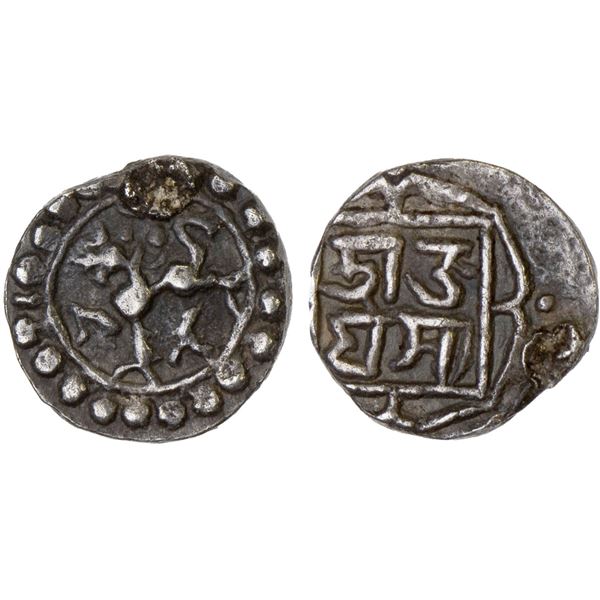 TRIPURA: Jaya Manikya, 1739-1744, AR 1/16 tanka (0.72g), ND, VF-XF