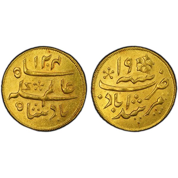 BENGAL PRESIDENCY: AV 1/4 mohur, Murshidabad, AH1202 year 19, PCGS MS62