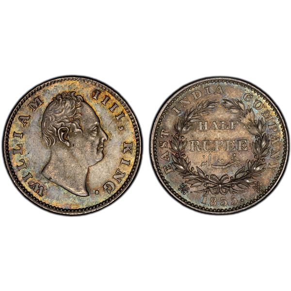 BRITISH INDIA: William IV, 1830-1837, AR 1/2 rupee, 1835(c), PCGS MS63