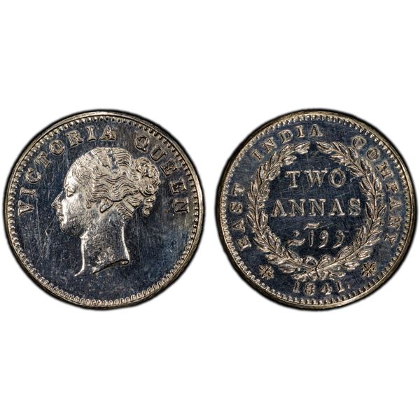BRITISH INDIA: Victoria, Queen, 1837-1876, AR 2 annas, 1841(b), PCGS Proof 63