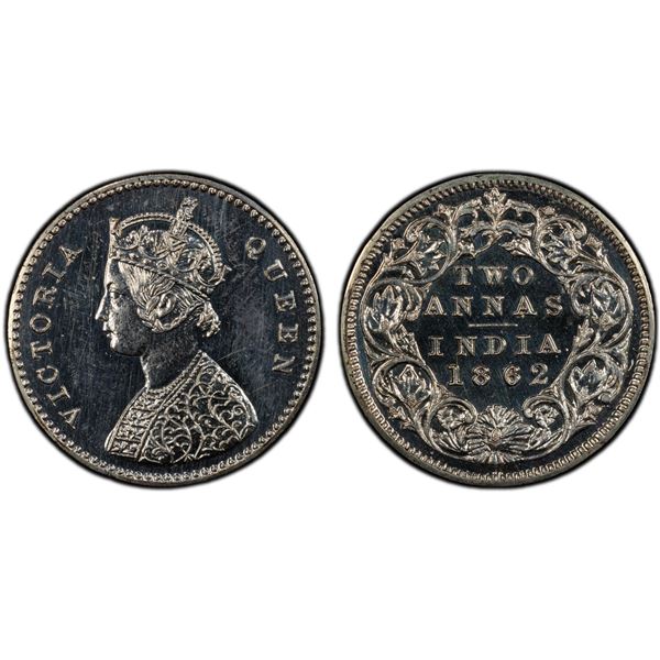 BRITISH INDIA: Victoria, Queen, 1837-1876, AR 2 annas, 1862(c), PCGS Proof 63