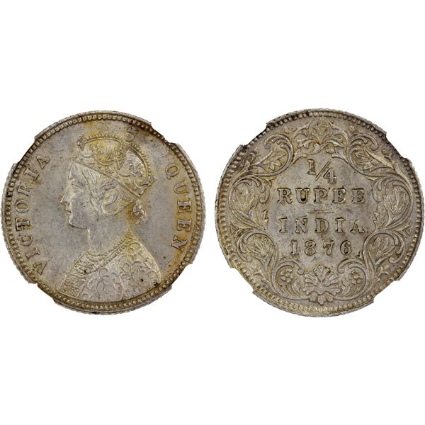 BRITISH INDIA: Victoria, Queen, 1837-1876, AR 1/4 rupee, 1876(c), NGC MS62