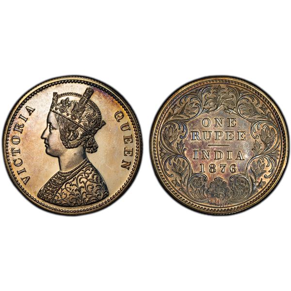 BRITISH INDIA: Victoria, Queen, 1837-1876, AR rupee, 1876(c), PCGS Proof 63