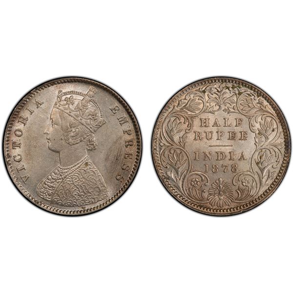 BRITISH INDIA: Victoria, Empress, 1876-1901, AR 1/2 rupee, 1878(c), PCGS MS61