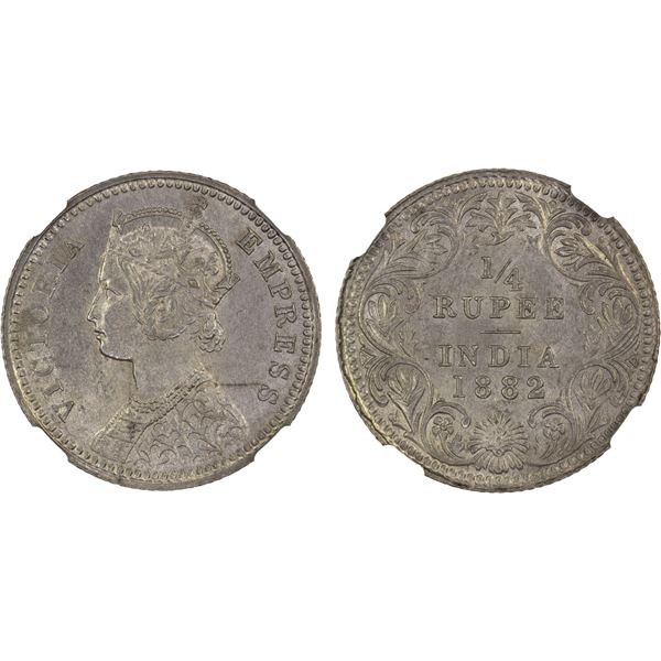 BRITISH INDIA: Victoria, Empress, 1876-1901, AR 1/4 rupee, 1882-C, NGC MS63