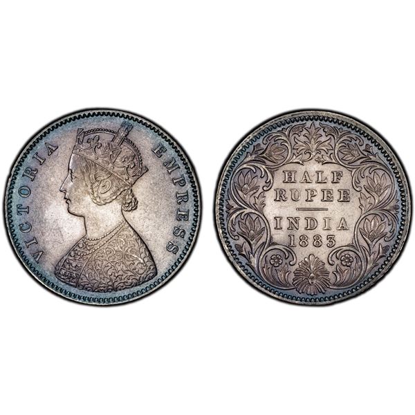 BRITISH INDIA: Victoria, Empress, 1876-1901, AR 1/2 rupee, 1883-C, PCGS XF details