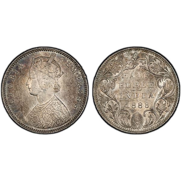 BRITISH INDIA: Victoria, Empress, 1876-1901, AR 1/2 rupee, 1888-B, PCGS AU details