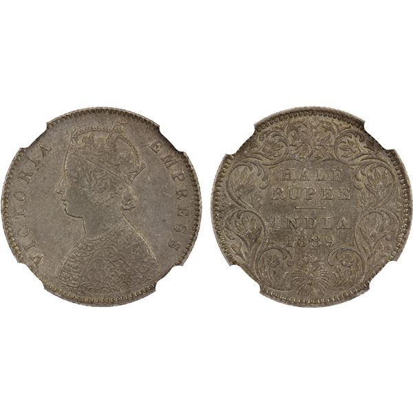 BRITISH INDIA: Victoria, Empress, 1876-1901, AR 1/2 rupee, 1889-C, NGC AU58