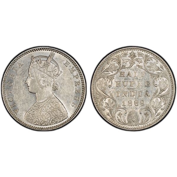 BRITISH INDIA: Victoria, Empress, 1876-1901, AR 1/2 rupee, 1889-B, PCGS AU details