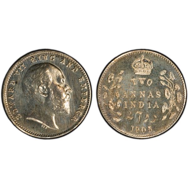 BRITISH INDIA: Edward VII, 1901-1910, AR 2 annas, 1905(c), PCGS Proof 63