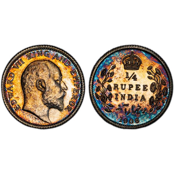BRITISH INDIA: Edward VII, 1901-1910, AR 1/4 rupee, 1906(c), PCGS Proof 63