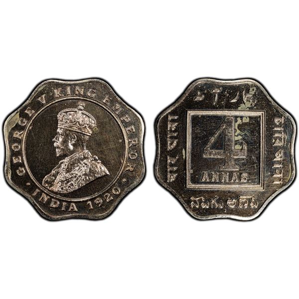 BRITISH INDIA: George V, 1910-1936, 4 annas, 1920(b), PCGS Proof 63
