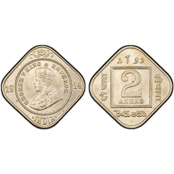 BRITISH INDIA: George V, 1910-1936, 2 annas, 1924(b), PCGS MS63
