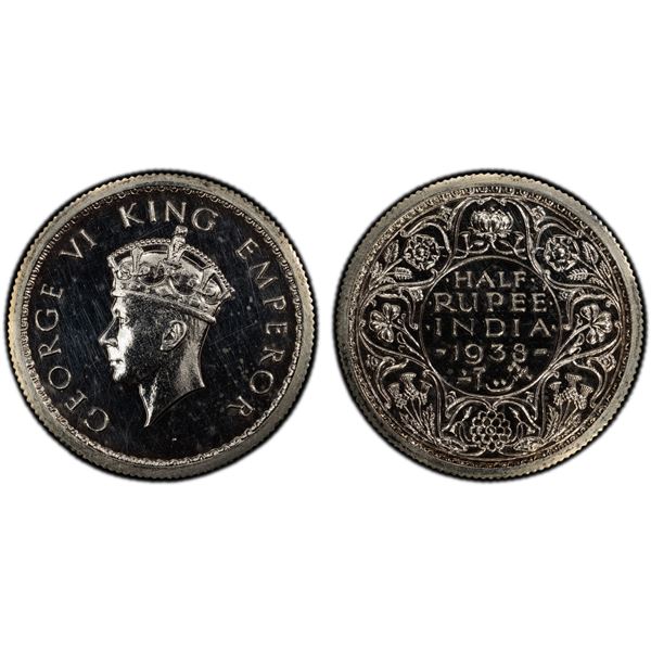 BRITISH INDIA: George VI, 1936-1947, AR 1/2 rupee, 1938(c), PCGS Proof 62
