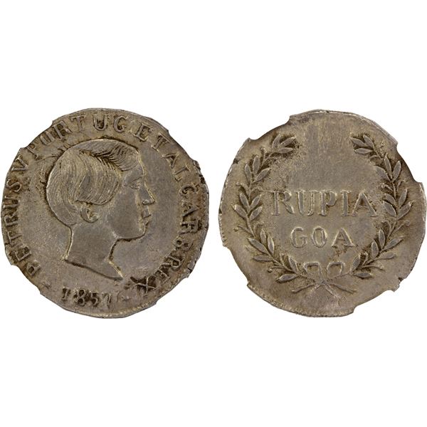 PORTUGUESE INDIA: GOA: Pedro V, 1853-1861, AR rupia, 1857, NGC MS62