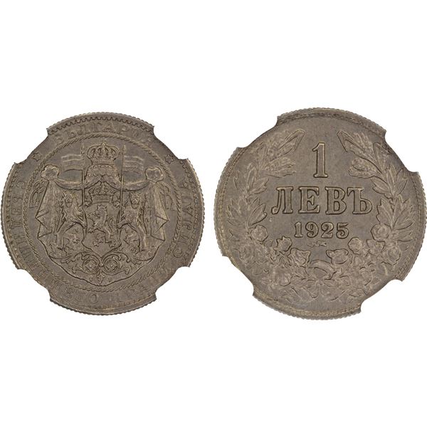 BULGARIA: Boris III, 1918-1943, 1 lev, Poissy, 1925(p), NGC MS65