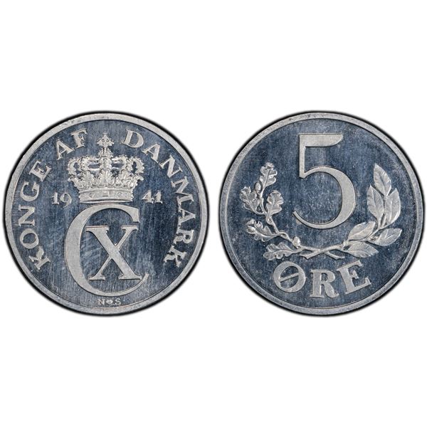 DENMARK: Christian X, 1912-1947, 5 øre, 1941 NS, PCGS PF65 Cameo