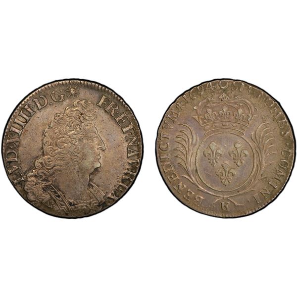 FRANCE: Louis XIV, 1643-1715, AR demi-écu aux palmes, Tours, 1694-E, PCGS XF45