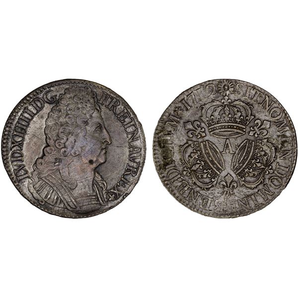 FRANCE: Louis XIV, 1643-1715, AR écu aux trois couronnes (30.39g), Paris, 1712-A, XF
