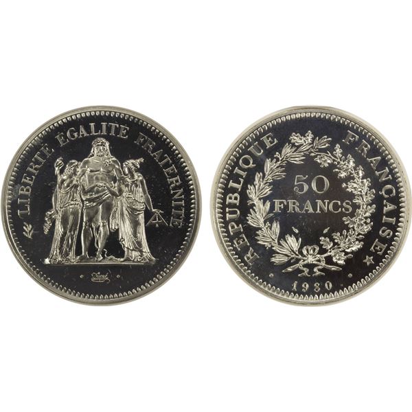 FRANCE: Republic, AR 50 francs, 1980, NGC Proof 67 Ultra Cameo
