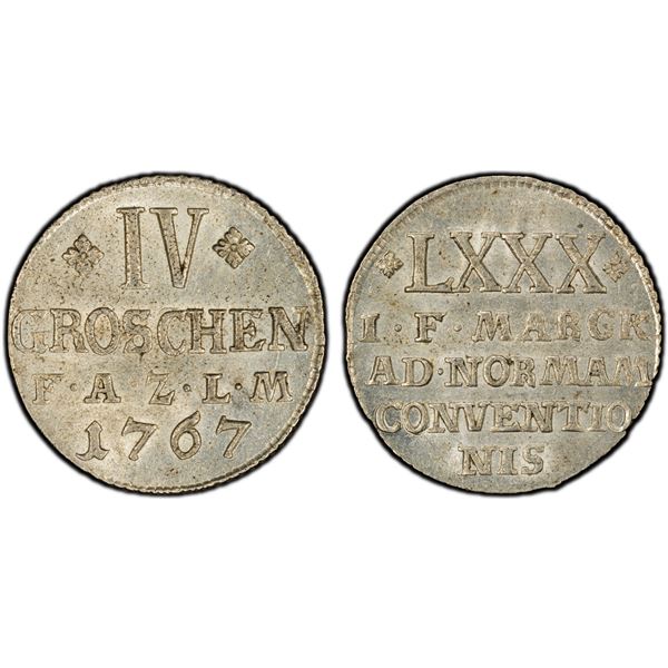 ANHALT-ZERBST: Friedrich August, 1747-1793, AR 4 groschen, Zerbst, 1767, PCGS MS62