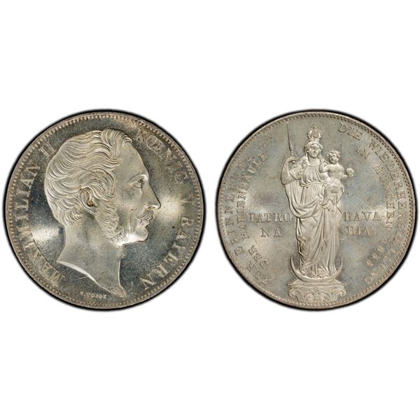 BAVARIA: Maximilian II, 1848-1864, AR 2 gulden, 1855, PCGS MS65