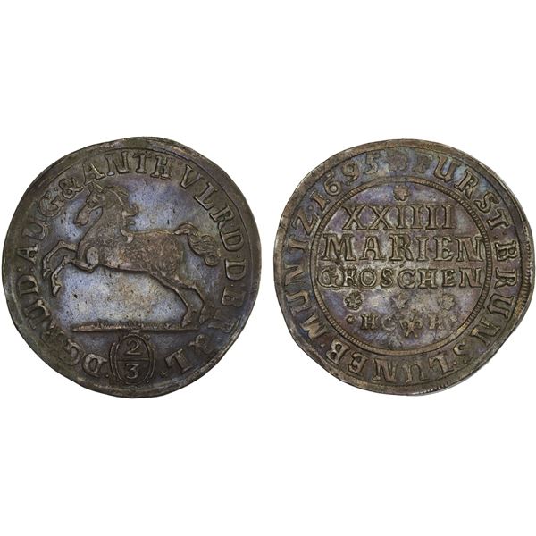 BRUNSWICK-WOLFENBÜTTEL: Rudolf August & Anton Ulrich, 1685-1704, AR 24 mariengroschen, 1695, AU