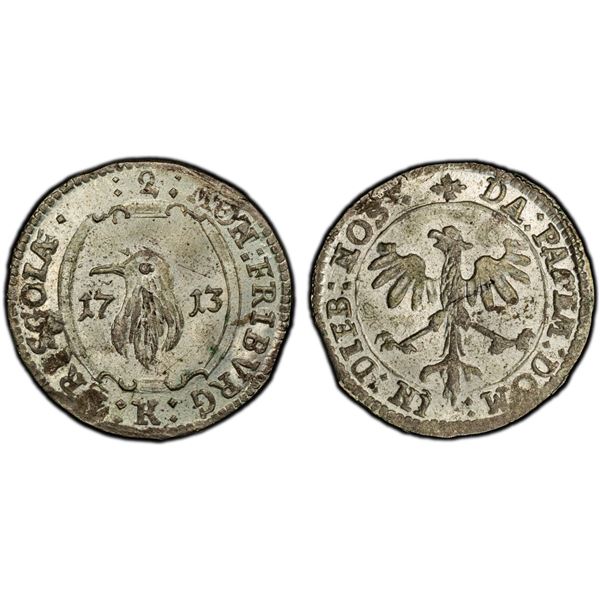 FREIBURG IM BREISGAU: Free Imperial City, AR 2 kreuzer, 1713, PCGS MS64