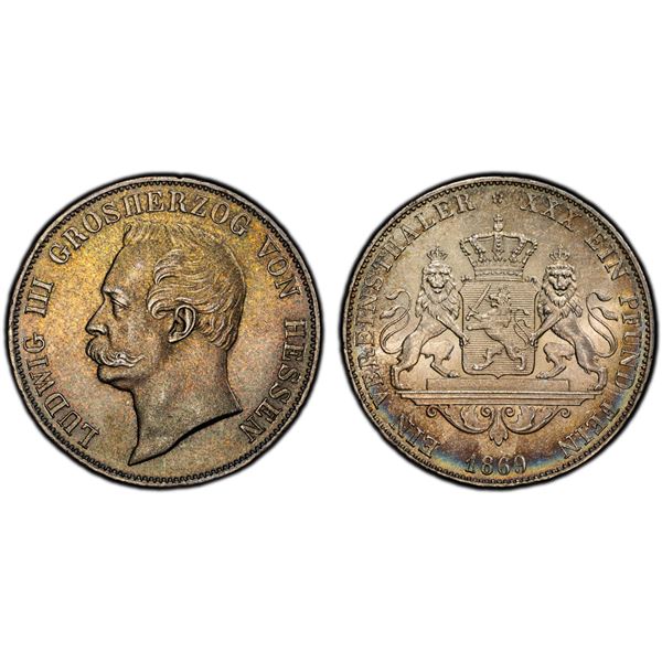 HESSE-DARMSTADT: Ludwig III, 1848-1877, AR thaler, 1869, PCGS MS63