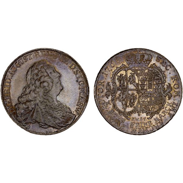 SAXONY: Friedrich August II, 1733-1763, AR thaler, 1763, Choice XF