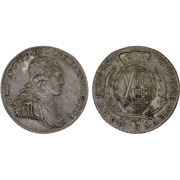 SAXONY: Friedrich August III, 1763-1806, AR thaler, 1793, XF