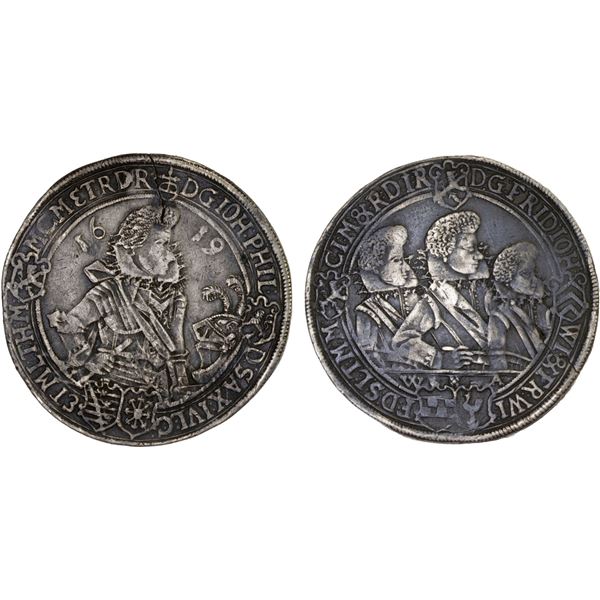 SAXE-ALTENBURG: Johann Philipp I, 1602-1639, AR thaler (28.64g), Saalfeld, 1619, VF