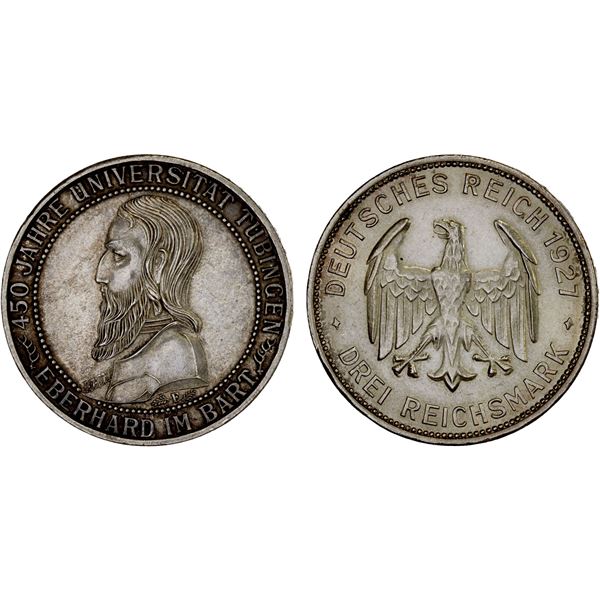 GERMANY: Weimar Republic, AR 3 reichsmark, 1927-F, Unc