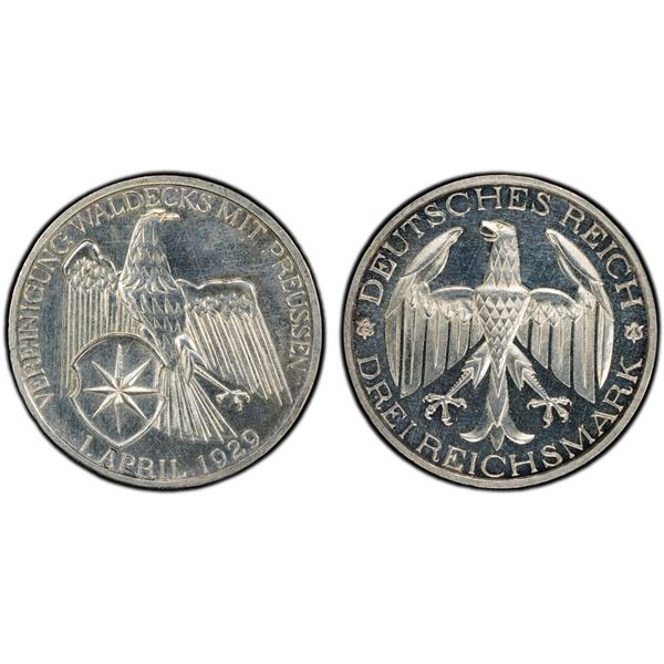 GERMANY: Weimar Republic, AR 3 reichsmark, 1929-A, PCGS Proof 63