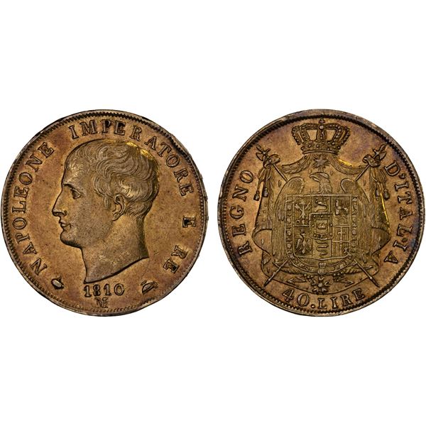KINGDOM OF ITALY: Napoleon I, 1805-1814, AV 40 lire, Milan, 1810-M, XF