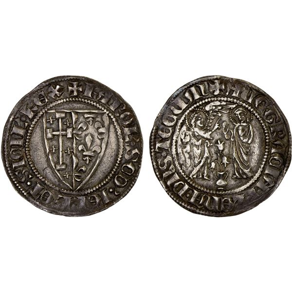 ITALY: NAPLES: Carlo II, 1285-1309, AR saluto d'argento (3.31g), XF