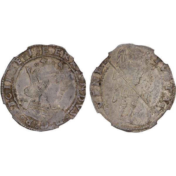 ITALY: NAPLES: Ferdinando I d'Aragona, 1458-1494, AR coronato (3.89g), ND, NGC AU58