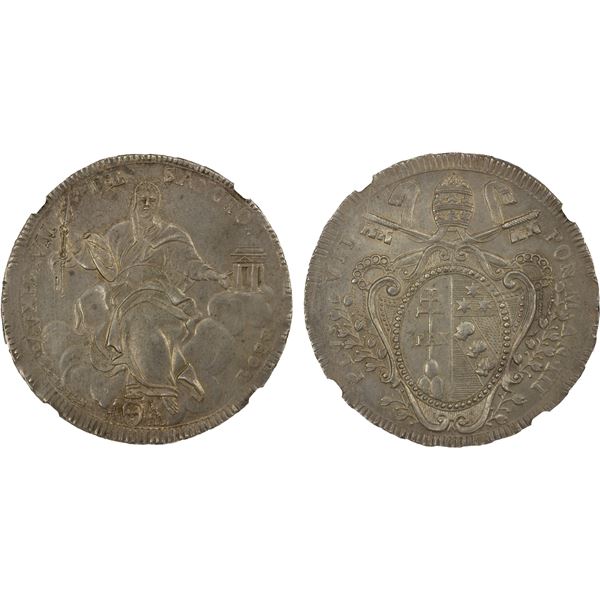 ITALY: PAPAL STATES: Pius VII, 1800-1823, AR scudo (26.54g), Rome, 1802 year III, NGC MS62