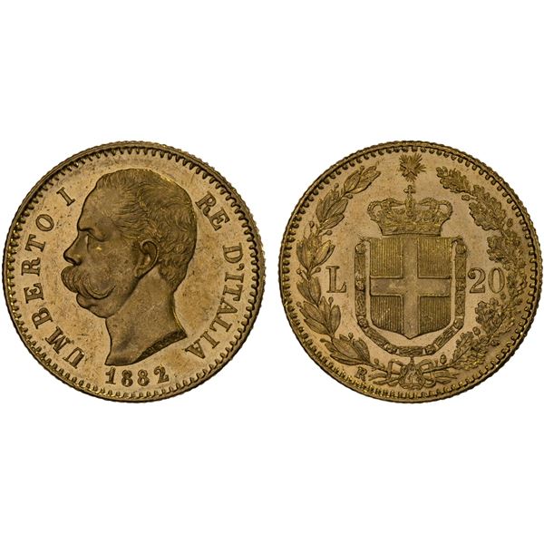 ITALY: Umberto I, 1878-1900, AV 20 lire, 1882-R, AU