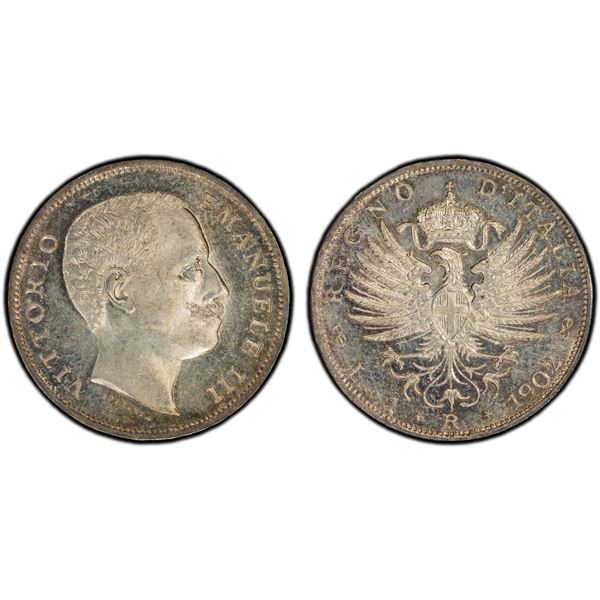 ITALY: Vittorio Emanuele III, 1900-1946, AR lira, 1902-R, PCGS MS65