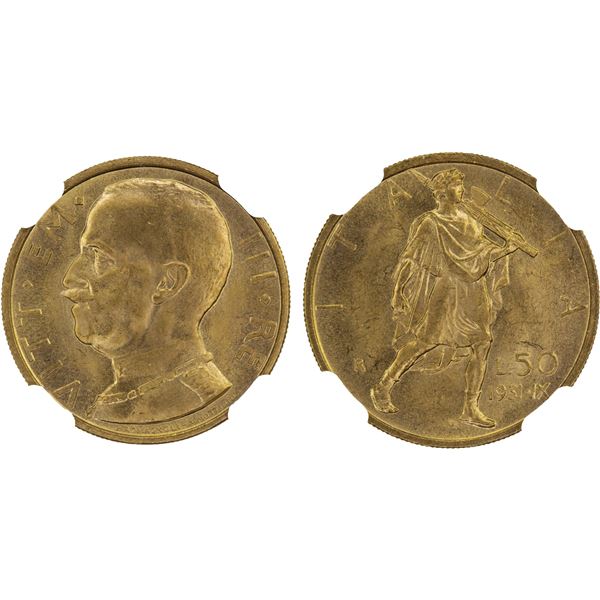 ITALY: Vittorio Emanuele III, 1900-1946, AV 50 lire, 1931-R, NGC MS64